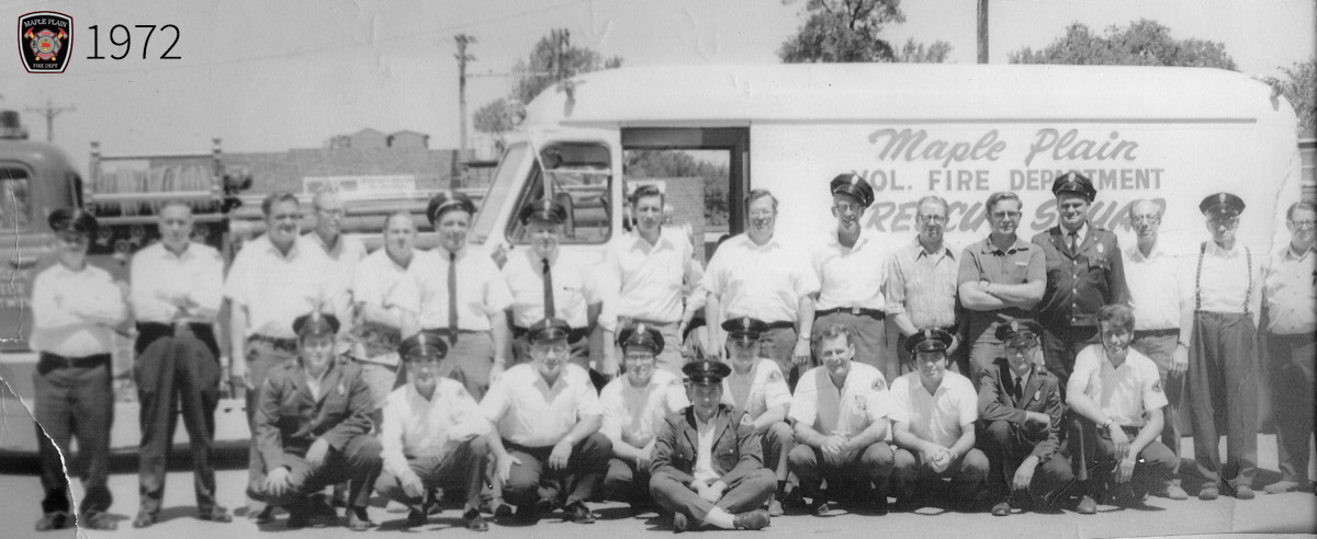 A group photo of the maple plain firefighters in 1972