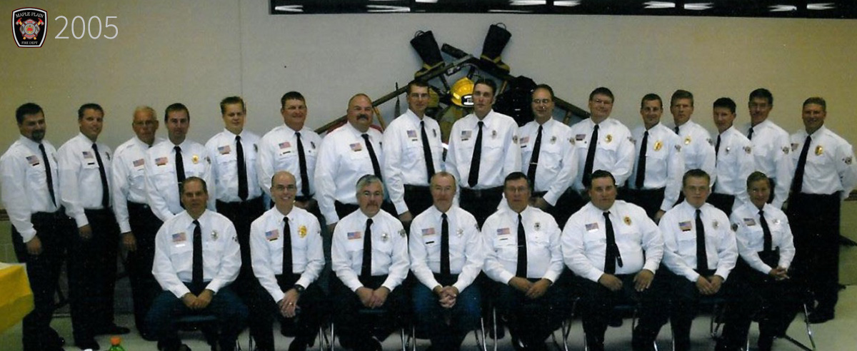 A group photo of the maple plain firefighters in 2005