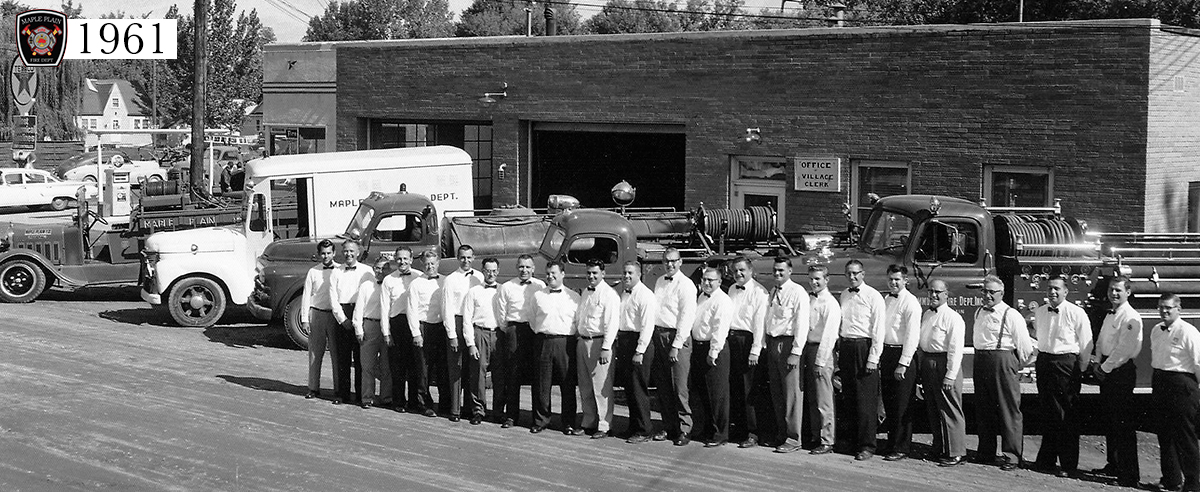 A group photo of the maple plain firefighters in 1961